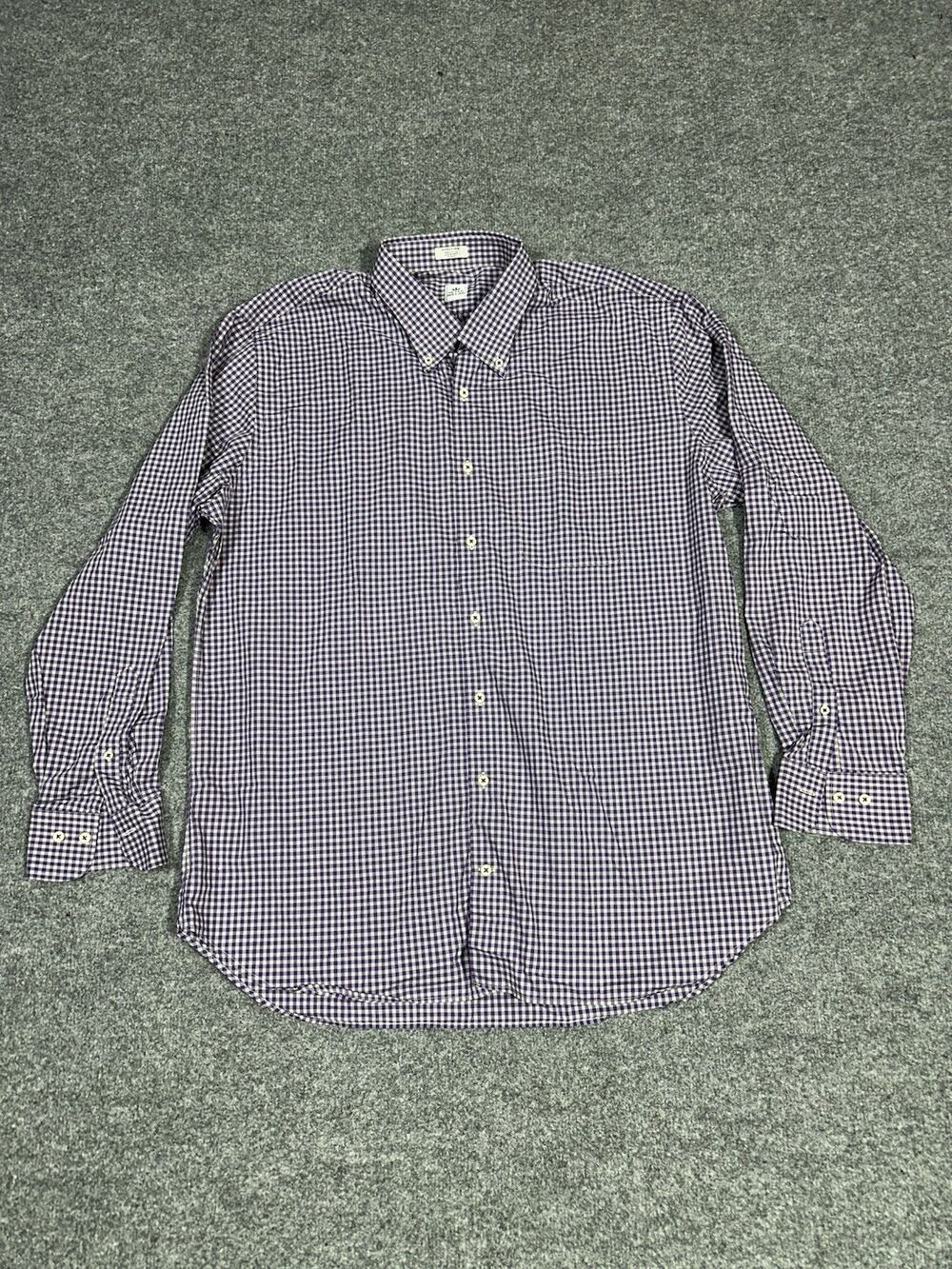 Peter Millar Mens Button Down Dress Shirt XL Long Sleeve Purple Check Cotton